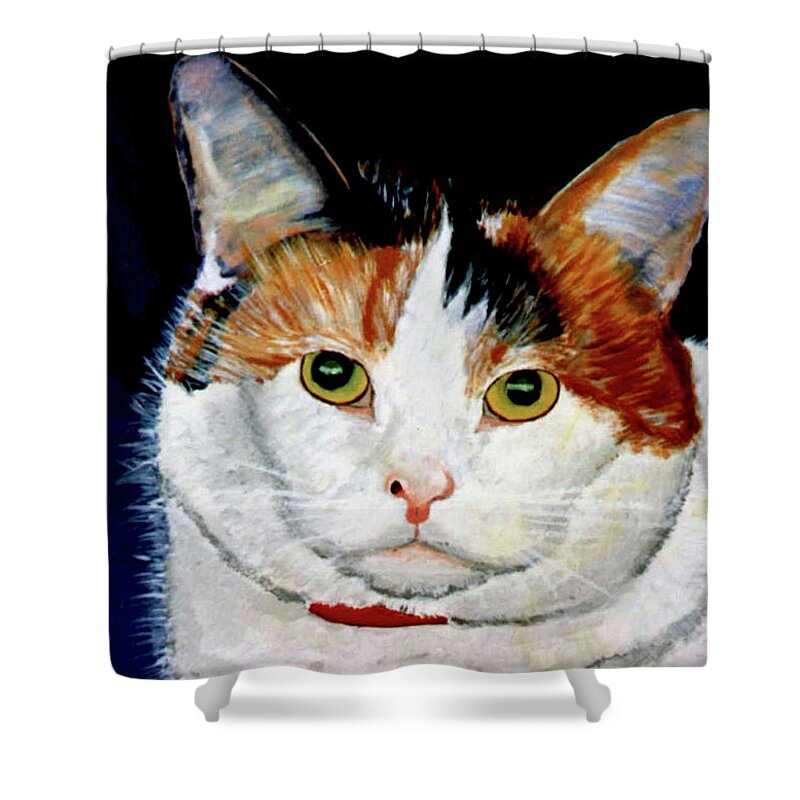 Cat Shower Curtain featuring the painting Buttons by Stan Hamilton