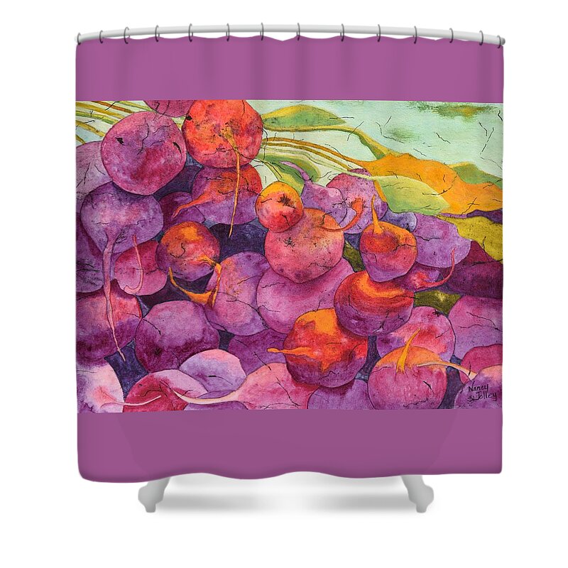 Produce Shower Curtain featuring the painting Buy Local by Nancy Jolley