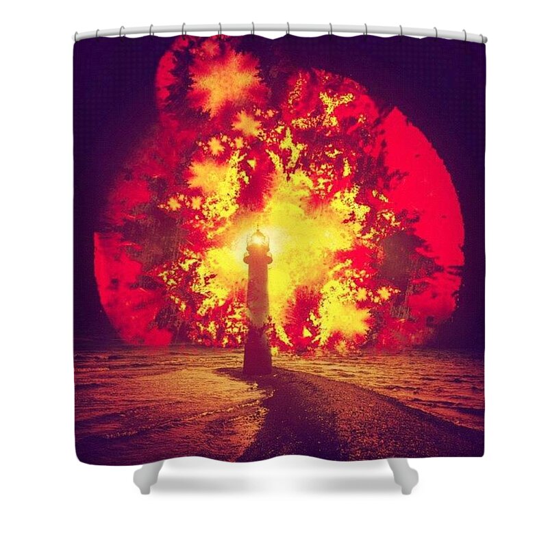 Multiedit Shower Curtain featuring the photograph By the Light of the Fiery Trinity by Nick Heap