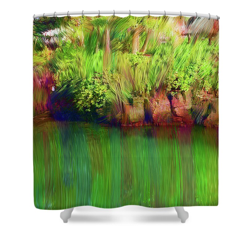 Nature Shower Curtain featuring the digital art By the Pond by Karen Nicholson