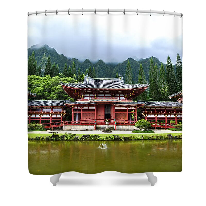 Architecture Shower Curtain featuring the photograph Byodo-In Temple 3 by Leigh Anne Meeks