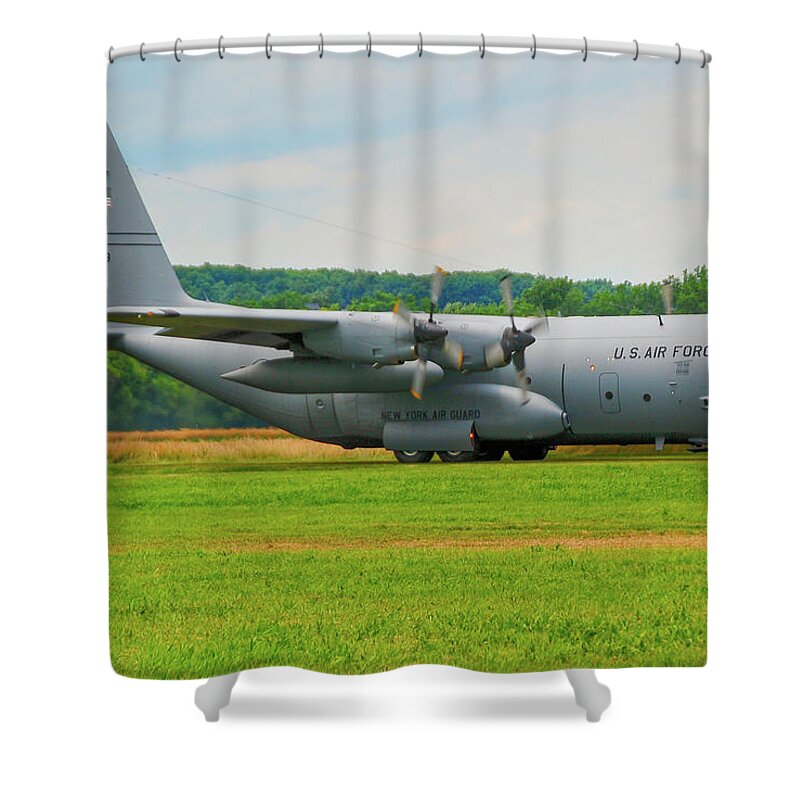 Airplane Shower Curtain featuring the photograph C-130 Hercules 3869 by Guy Whiteley