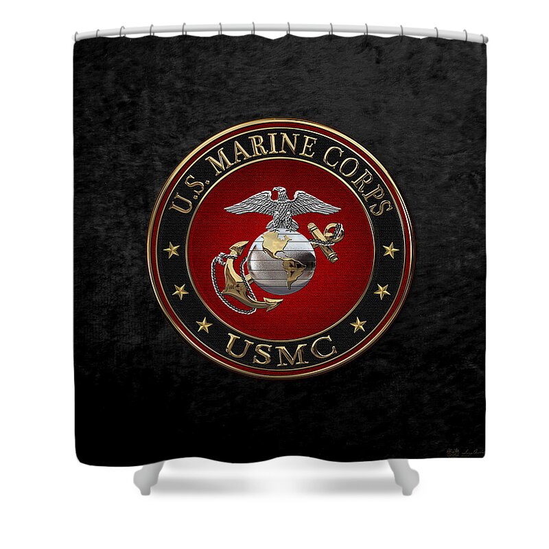 'usmc' Collection By Serge Averbukh Shower Curtain featuring the digital art C O and Warrant Officer E G A Special Edition over Black Velvet by Serge Averbukh
