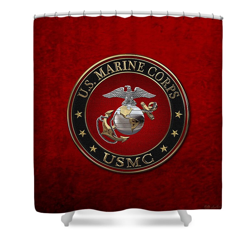 'usmc' Collection By Serge Averbukh Shower Curtain featuring the digital art C O and Warrant Officer E G A Special Edition over Red Velvet by Serge Averbukh