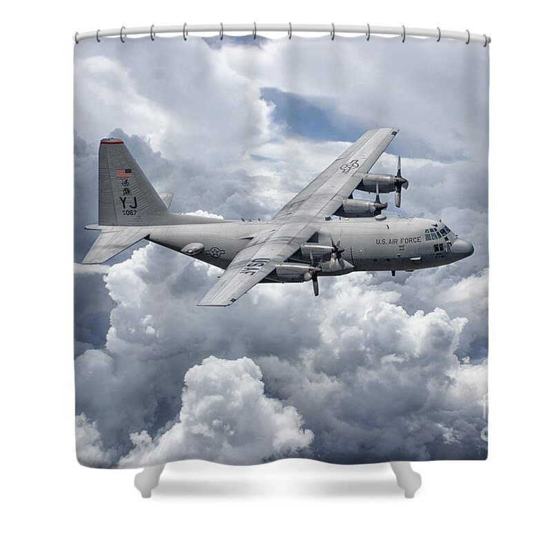 C130 Shower Curtain featuring the digital art C130 36th Airlift by Airpower Art