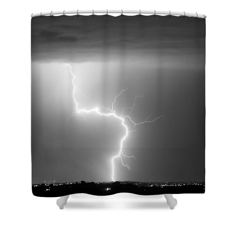 City Shower Curtain featuring the photograph C2G Lightning Strike in Black and White by James BO Insogna