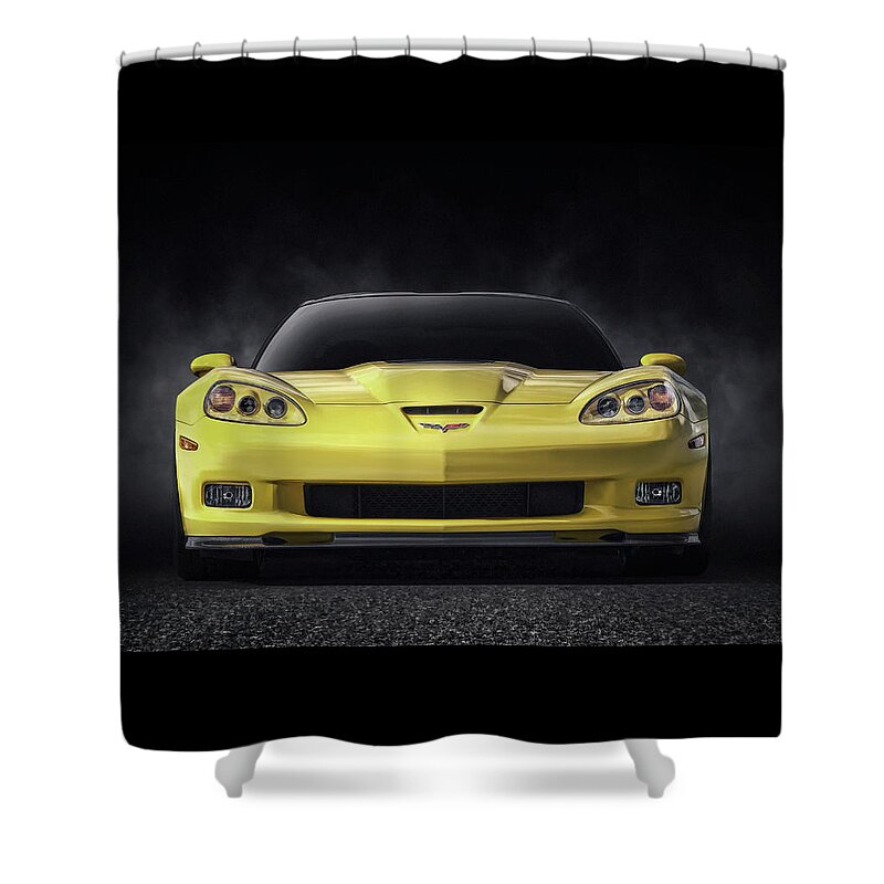 Corvette Shower Curtain featuring the digital art C6 Zr1 by Douglas Pittman