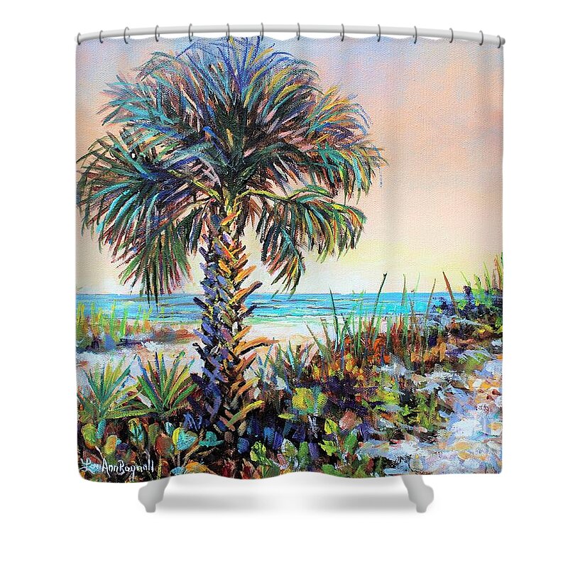 Siesta Key Shower Curtain featuring the painting Cabbage Palm on Siesta Key Beach by Lou Ann Bagnall
