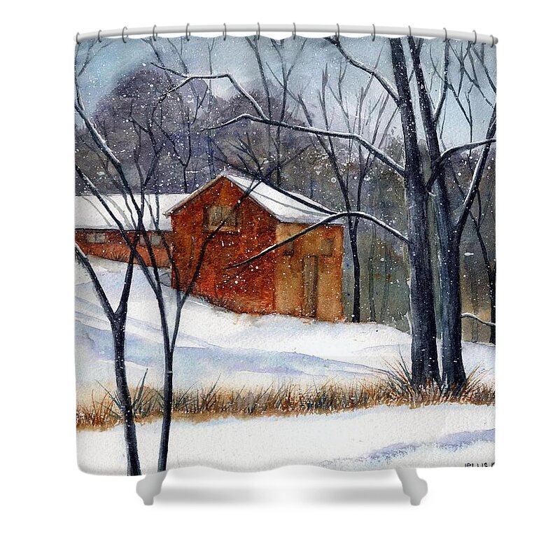 Cabin Shower Curtain featuring the painting Cabin in the Woods by Debbie Lewis