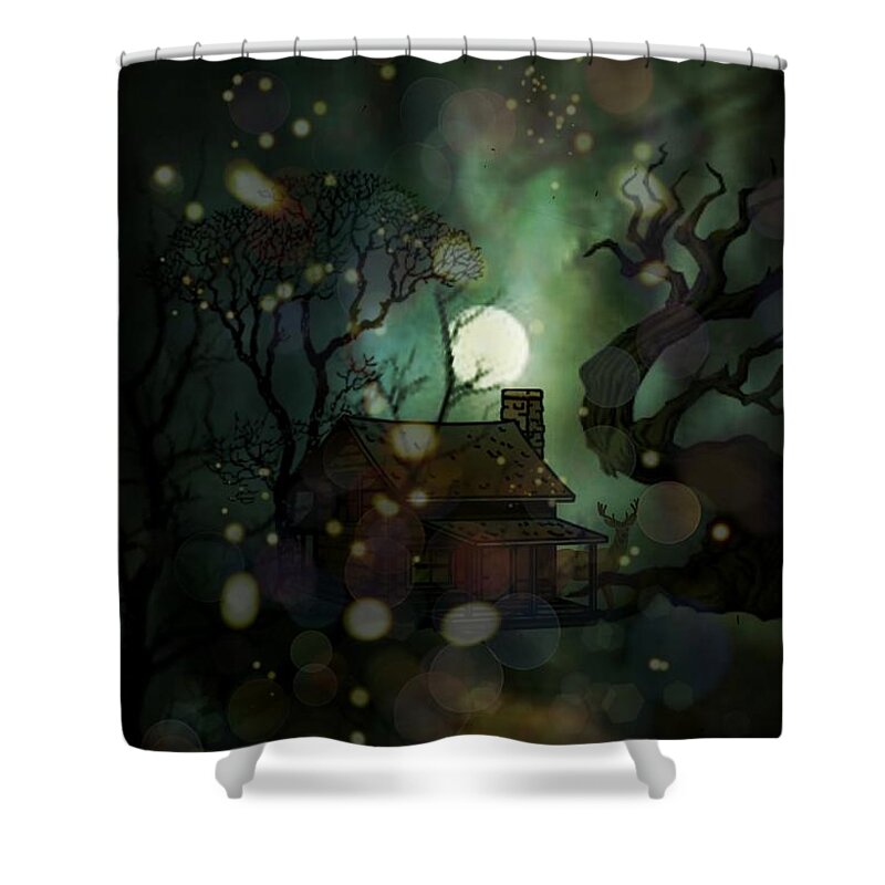 Cabin In The Woods Shower Curtain featuring the digital art Cabin in the Woods by Maria Urso