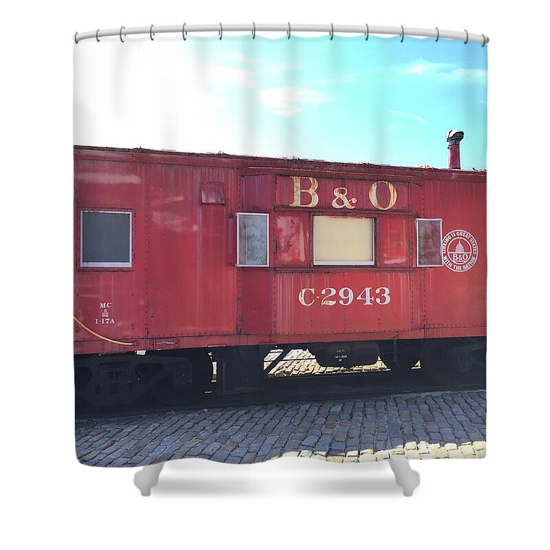 Train Shower Curtain featuring the photograph Caboose by Chris Montcalmo
