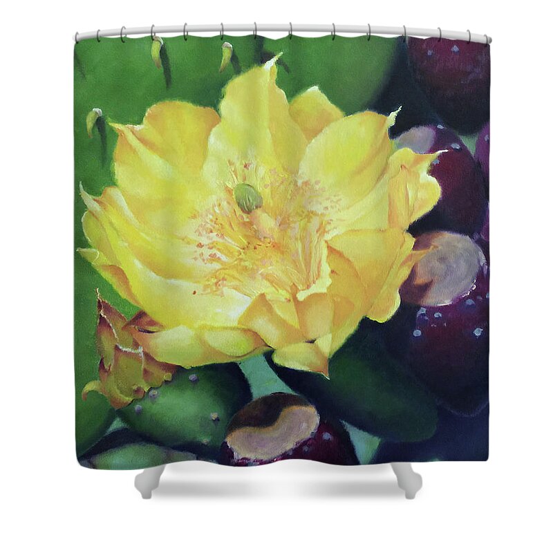 Floral Shower Curtain featuring the painting Cactus Rose by Teri Rosario