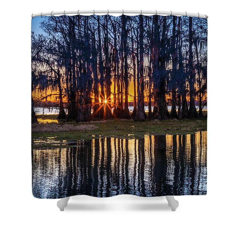 America Shower Curtain featuring the photograph Caddo Sunstar by Inge Johnsson