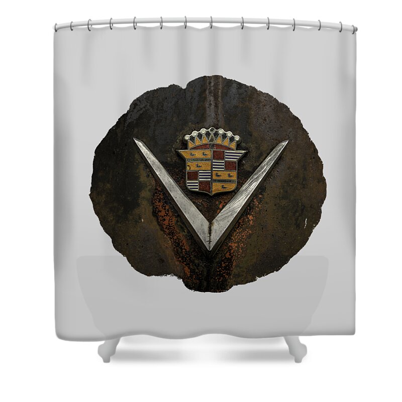 Antique Shower Curtain featuring the photograph Caddy Emblem by Debra and Dave Vanderlaan