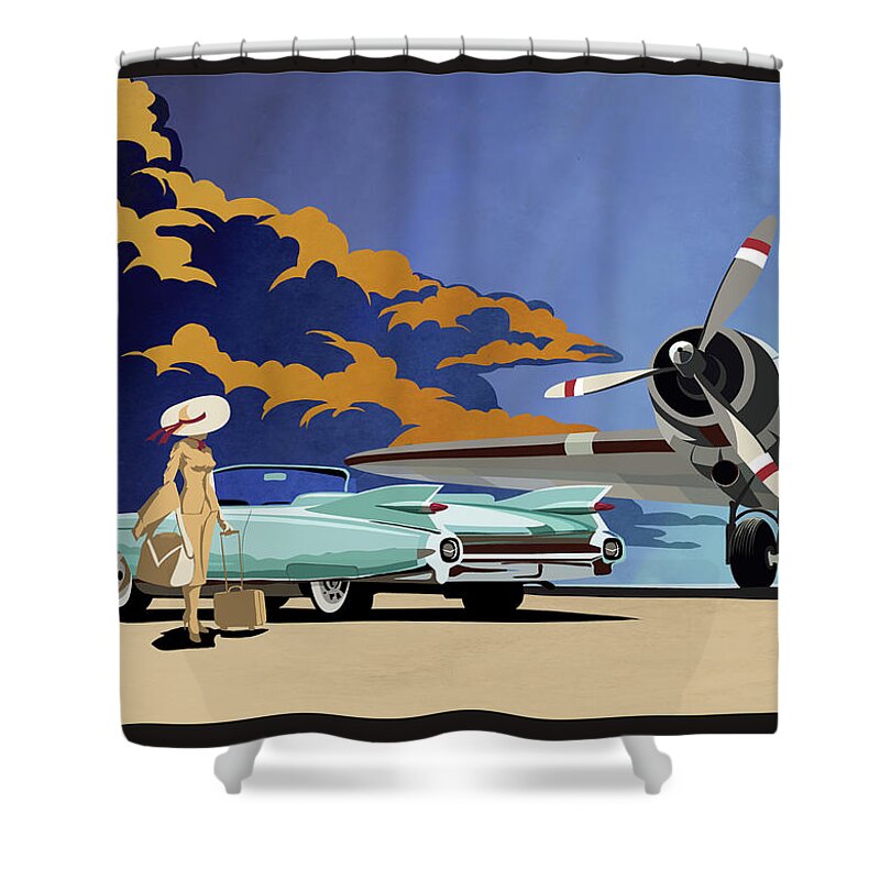 Cadillac Shower Curtain featuring the painting Cadillac Eldorado 1959 by Sassan Filsoof