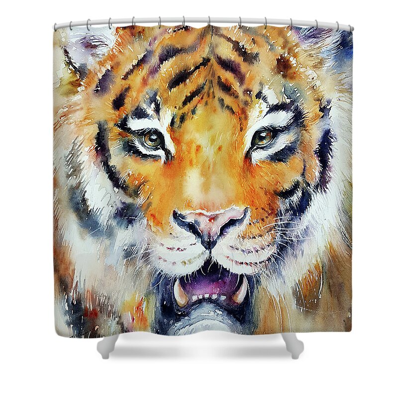 Tiger Shower Curtain featuring the painting Caesar by Arti Chauhan