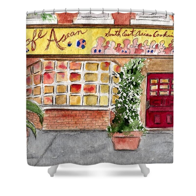 Cafe' Asean Shower Curtain featuring the painting Cafe' Asean on West 10th St by AFineLyne