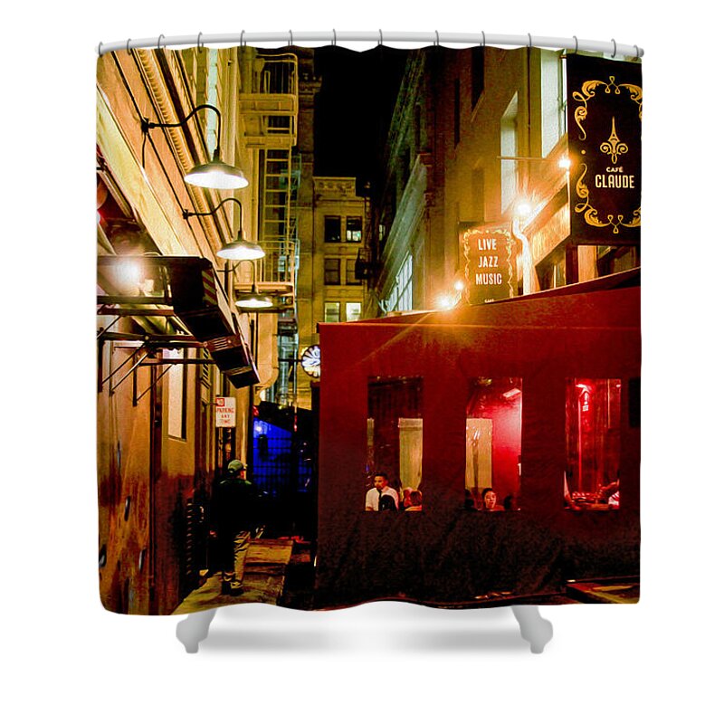 Bonnie Follett Shower Curtain featuring the photograph Cafe Claude at NIght by Bonnie Follett