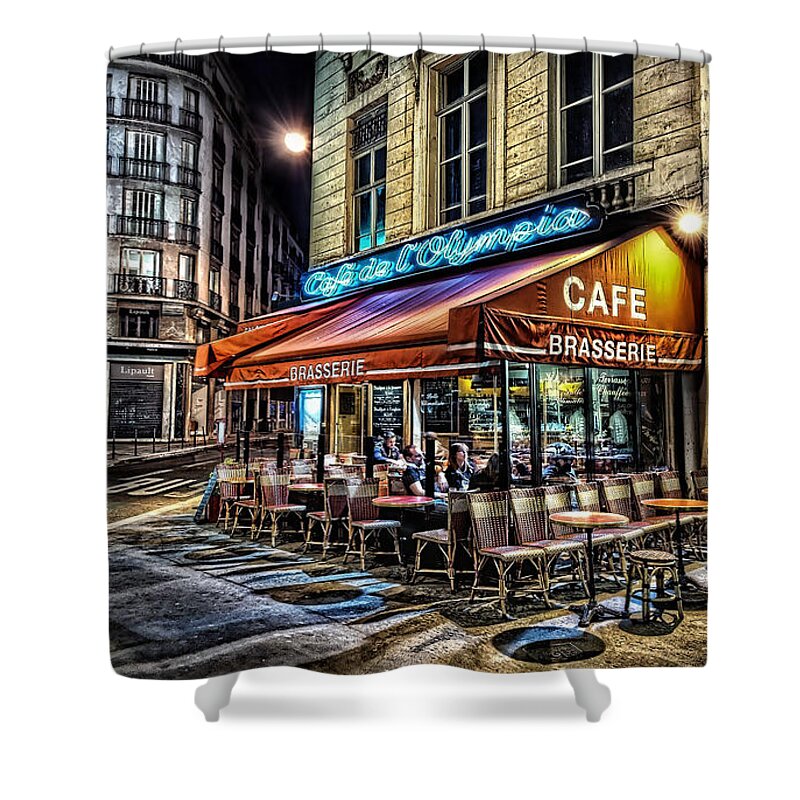 French Cafe Shower Curtain featuring the mixed media Cafe Collection by Marvin Blaine