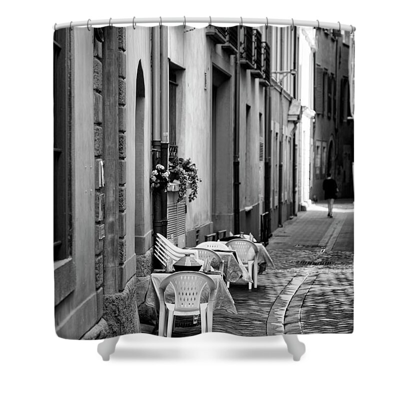 France Shower Curtain featuring the photograph Cafe France Black White by Chuck Kuhn
