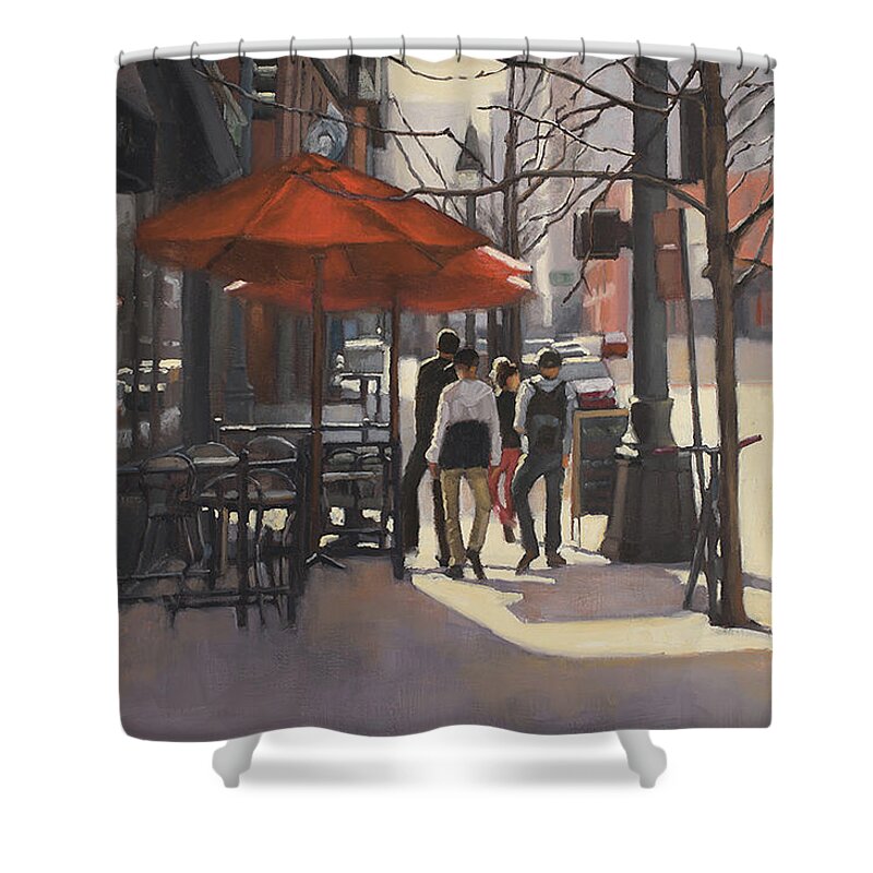 Denver Shower Curtain featuring the painting Cafe Lodo by Tate Hamilton