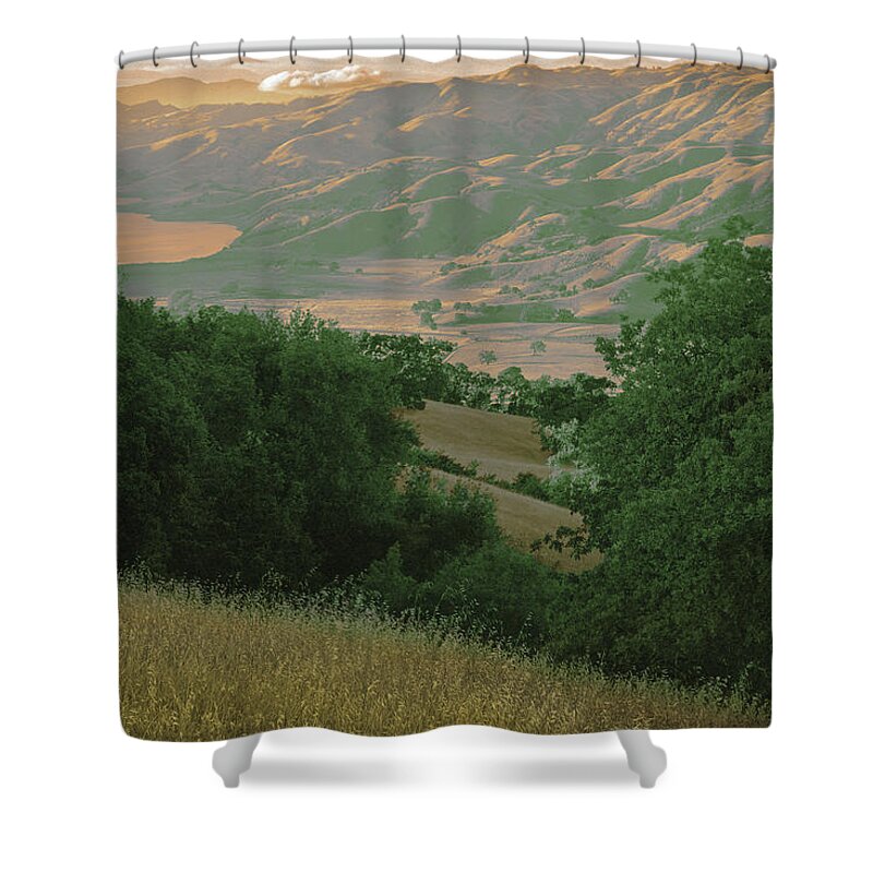Sunol Valley Shower Curtain featuring the photograph Calaveras Reservoir, Sunol Valley, Santa Clara County, California Abstract by Kathy Anselmo