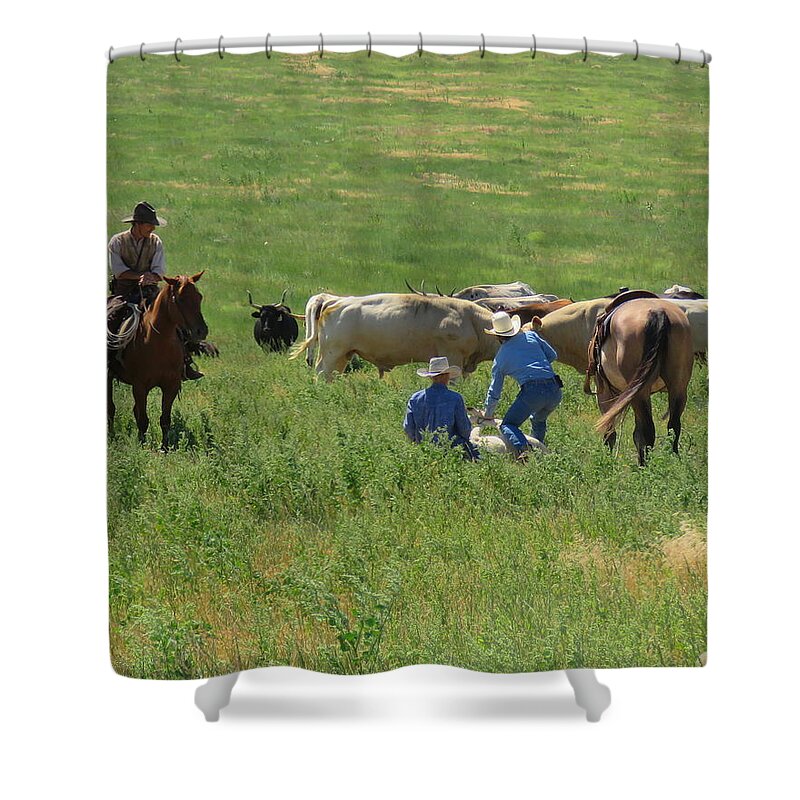 Calf Roping Shower Curtain featuring the photograph Calf Roping by Keith Stokes
