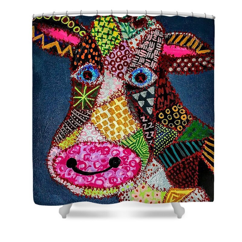 Calico Cow Shower Curtain featuring the painting Calico Cow by Seaux-N-Seau Soileau