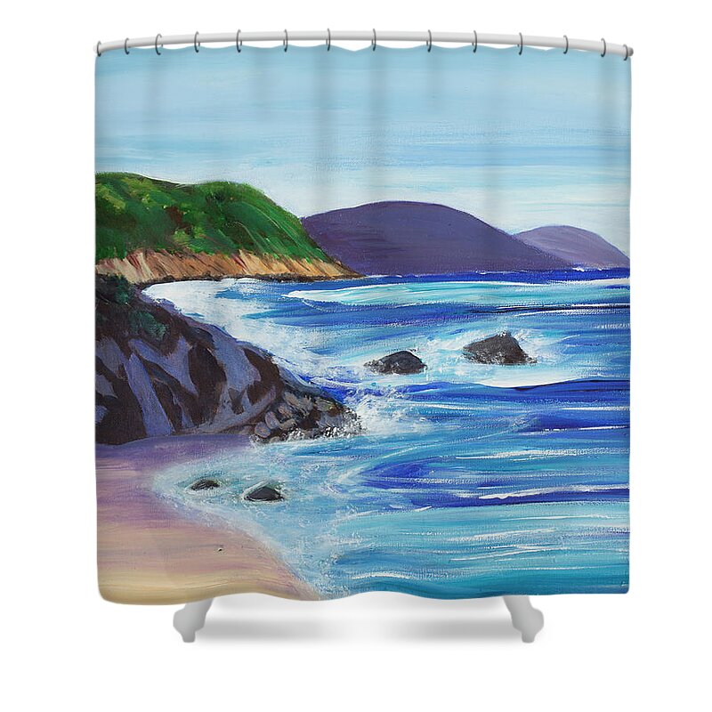 Peaceful Shower Curtain featuring the painting California Coast 16 x 20 by Santana Star