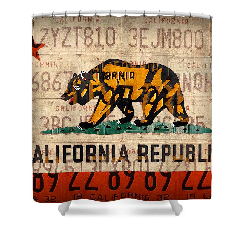 California State Flag Recycled Vintage License Plate Art Shower Curtain