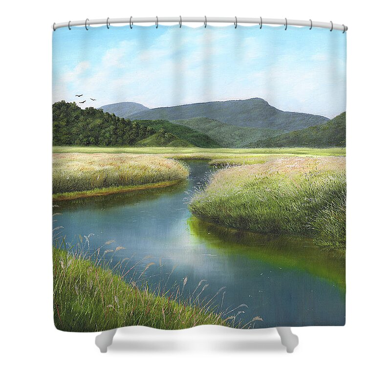 Original Landscape Oil Painting Shower Curtain featuring the painting California Wetlands 2 by Kathie Miller
