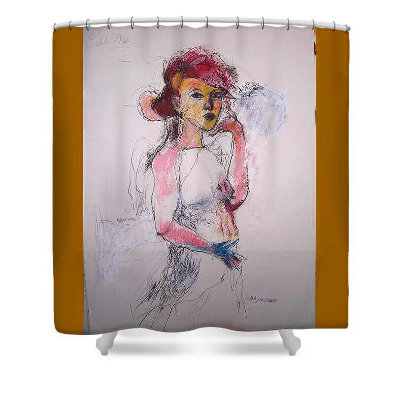 Charcoal Shower Curtain featuring the drawing Call Me by Mykul Anjelo