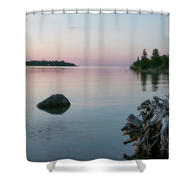 Kelly Hazel Shower Curtain featuring the photograph Calm Water at Lake Huron Crystal Point by Kelly Hazel