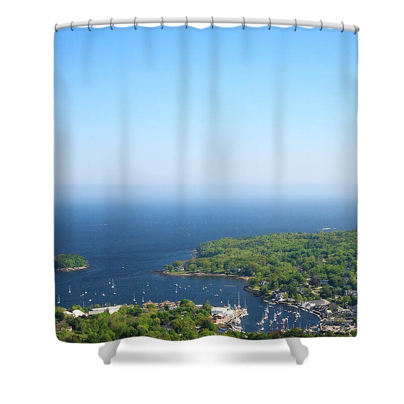 Camden Shower Curtain featuring the photograph Camden Harbor from Mount Battie Overlook by Joni Eskridge
