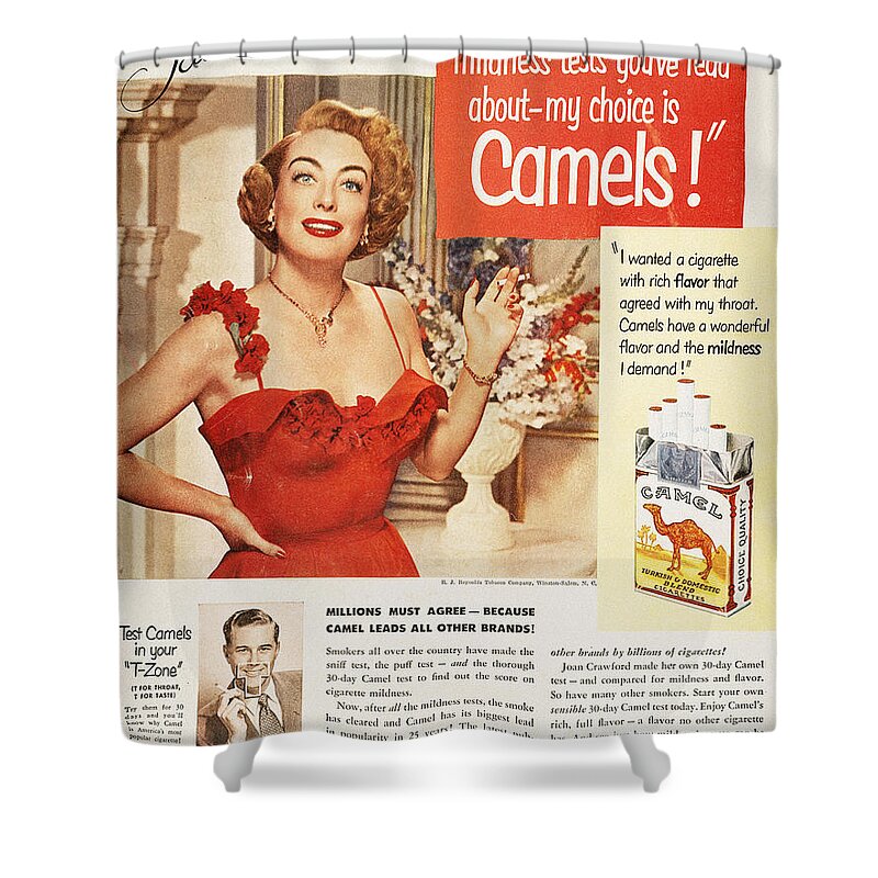 1951 Shower Curtain featuring the photograph Camel Cigarette Ad, 1951 by Granger