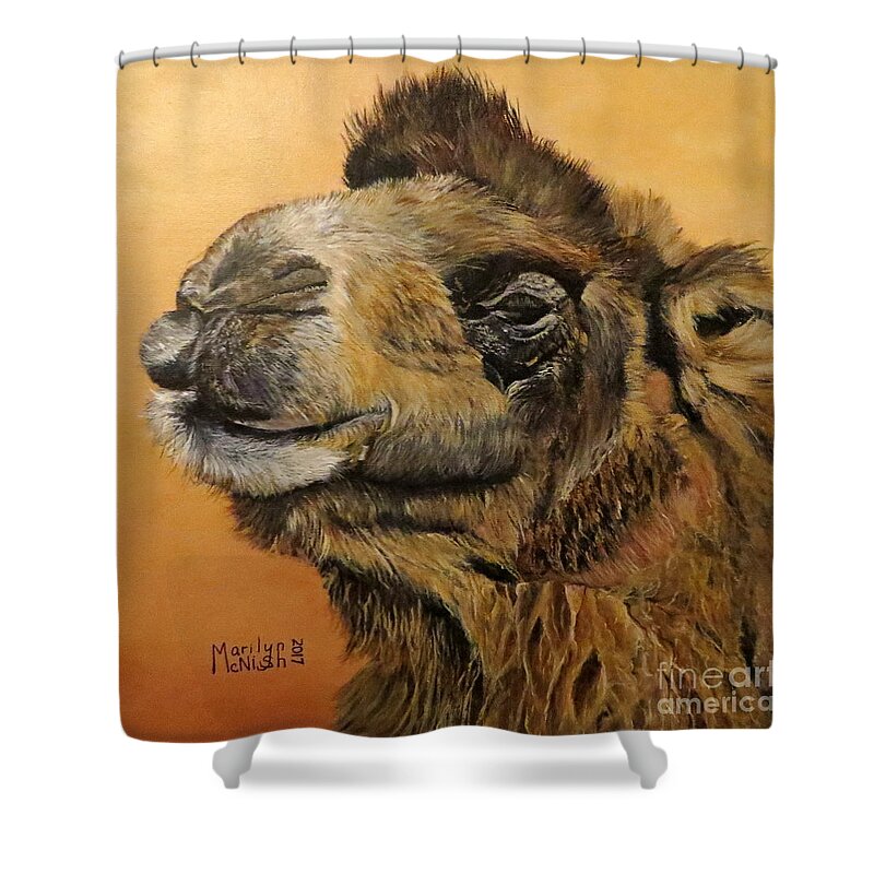 Bactrian Shower Curtain featuring the painting Camel by Marilyn McNish