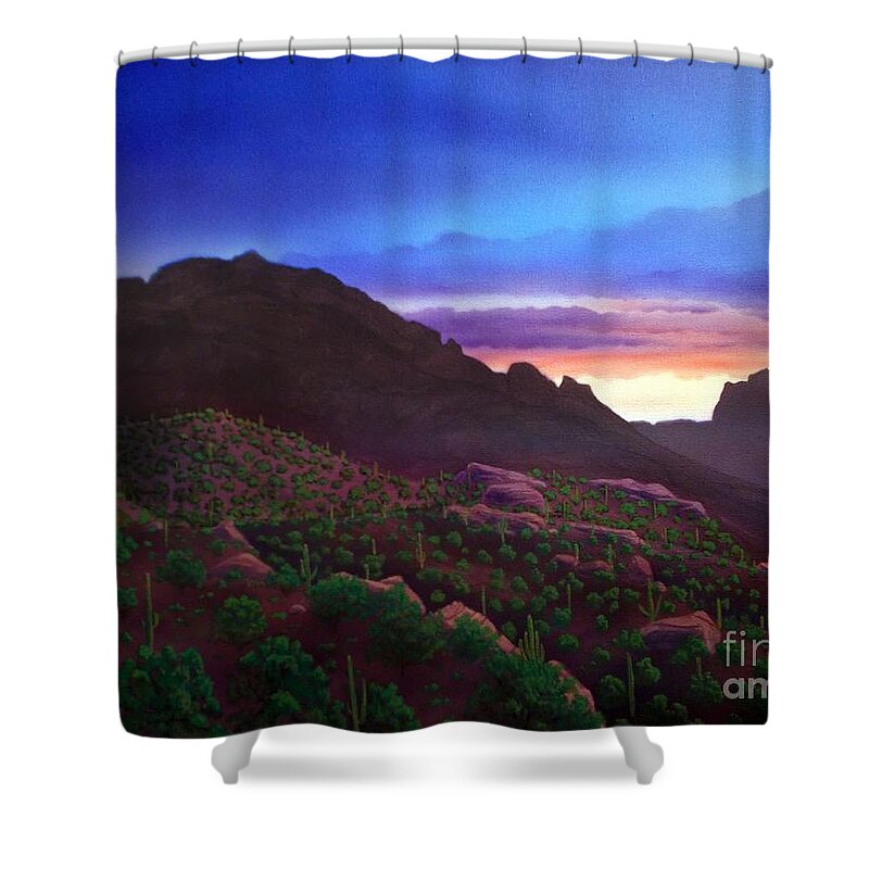 Camelback Mountain Shower Curtain featuring the painting Camelback Mountain Dusk by Jerry Bokowski