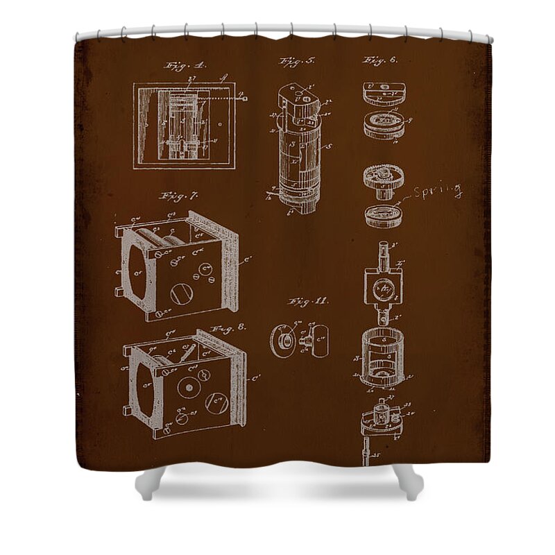 Patent Shower Curtain featuring the mixed media Camera Patent Drawing 2e by Brian Reaves
