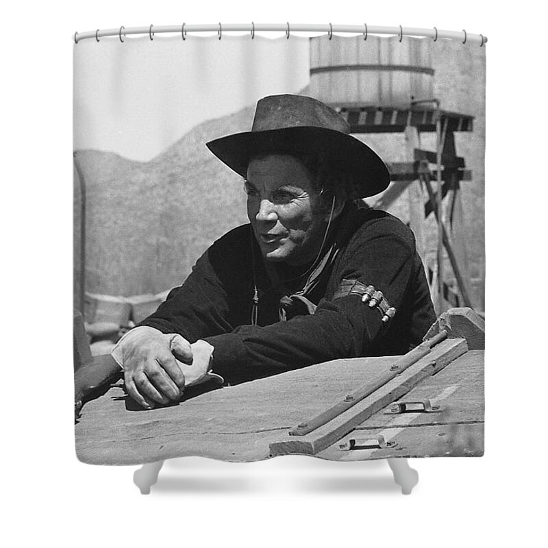 Cameron Mitchell The High Chaparral Set Old Tucson Arizona 1969 Shower Curtain featuring the photograph Cameron Mitchell The High Chaparral set Old Tucson Arizona 1969 by David Lee Guss