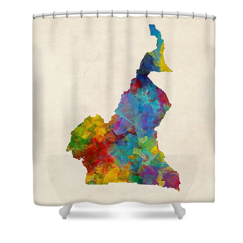 Cameroon Shower Curtain featuring the digital art Cameroon Watercolor Map by Michael Tompsett