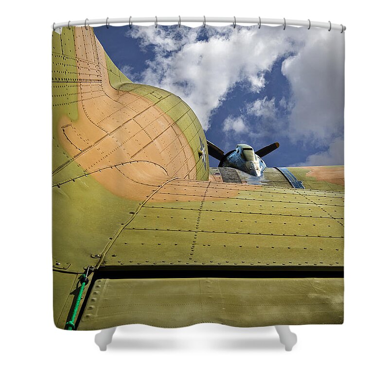 Plane Shower Curtain featuring the photograph Camouflaged Propeller Aiplane by Phil Cardamone