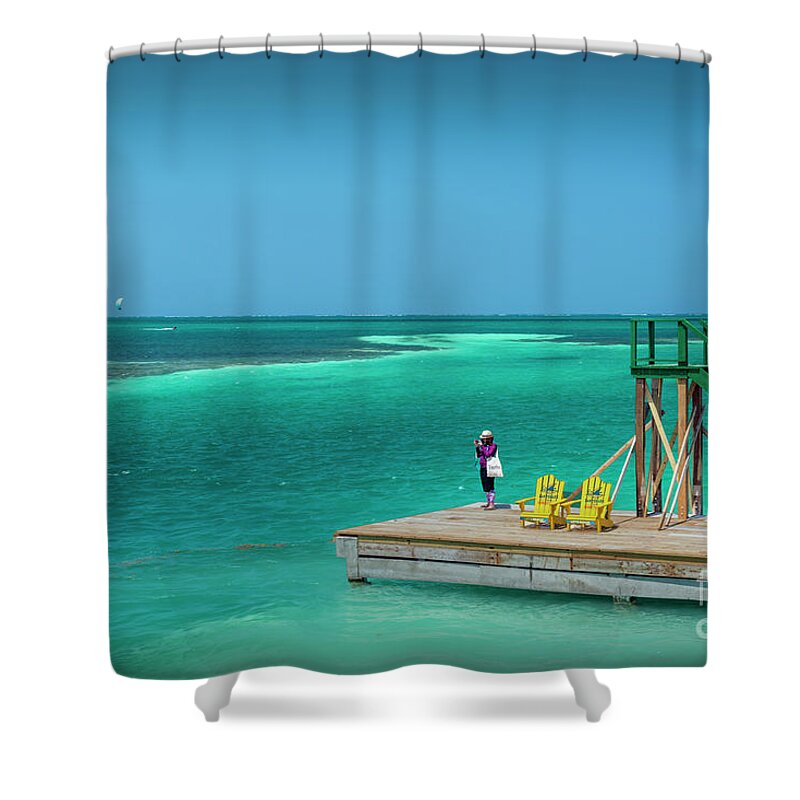 Caye Caulker Belize Shower Curtain featuring the photograph Can You Hear me NOW by David Zanzinger
