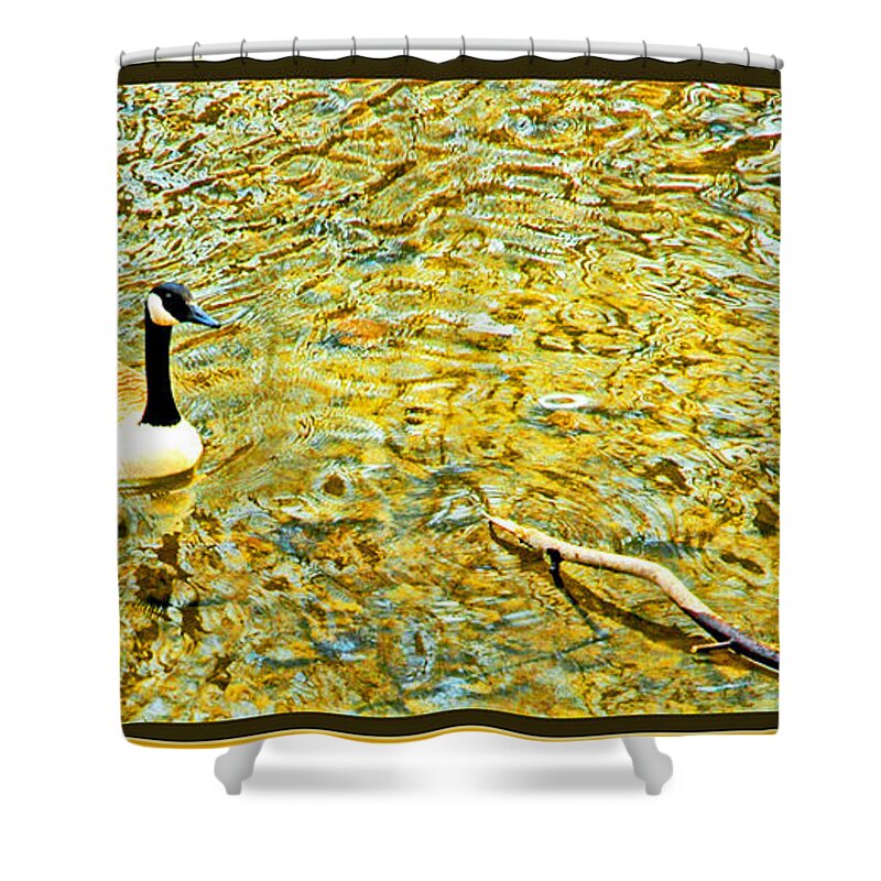 Canada Goose Shower Curtain featuring the digital art Canada Goose on a Stream In Autumn by A Macarthur Gurmankin