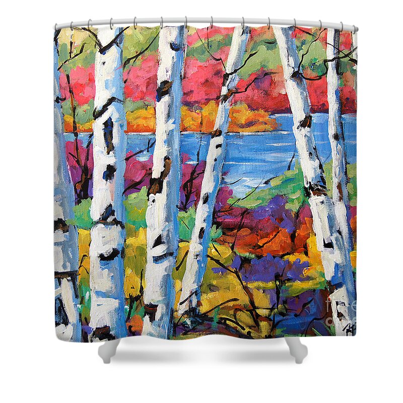 Canadian Landscape Created By Richard T Pranke Shower Curtain featuring the painting Canadian Birches by Prankearts by Richard T Pranke