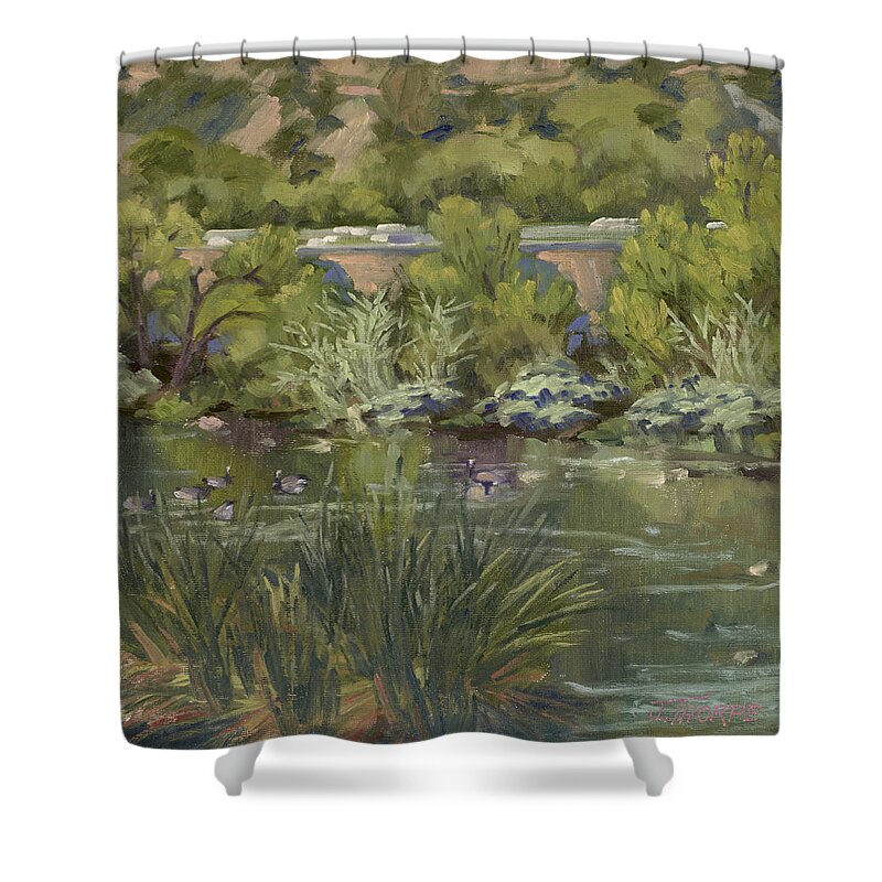 Water Shower Curtain featuring the painting Canada Geese LA River by Jane Thorpe