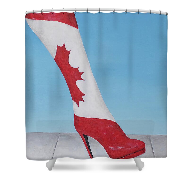Canada150 Shower Curtain featuring the painting Canadian Kinky Boot by Laurel Best