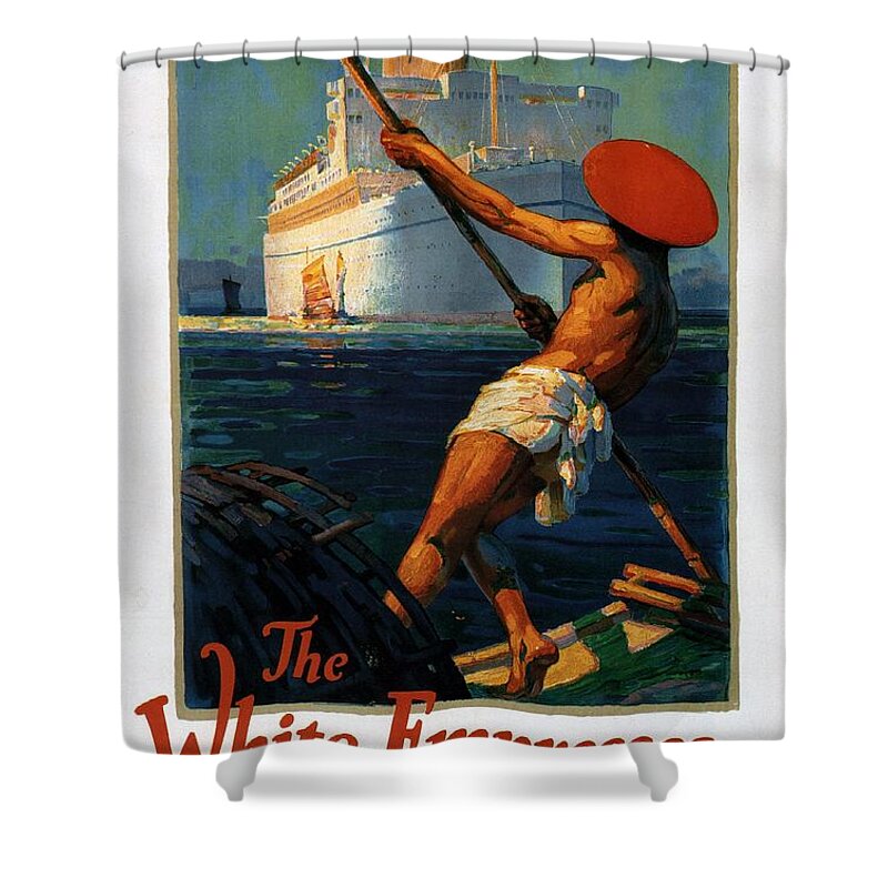 Canadian Pacific Shower Curtain featuring the mixed media Canadian Pacific Steamships - White Empress Of The Pacific - Retro travel Poster - Vintage Poster by Studio Grafiikka