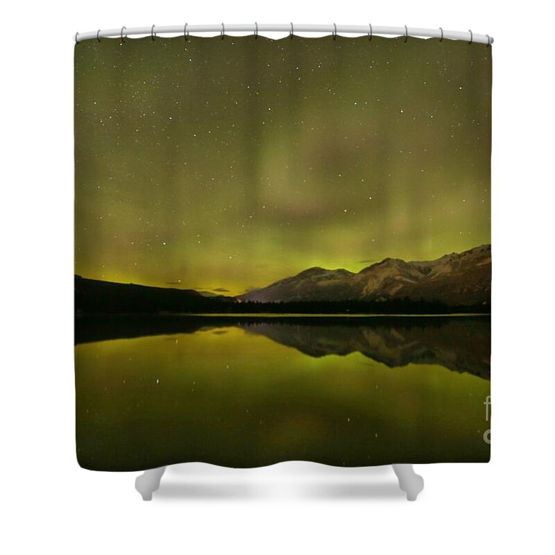 Canadian Northern Lights Shower Curtain featuring the photograph Canadian Rockies Light Show by Adam Jewell