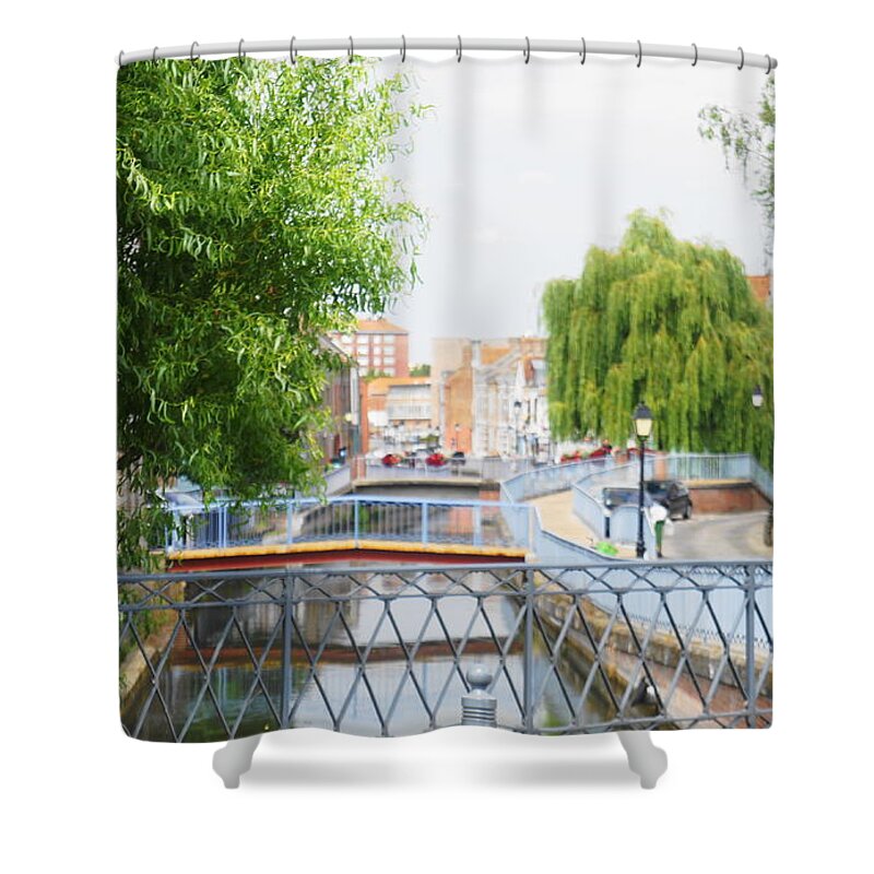 Bridges Shower Curtain featuring the photograph Canal view in Amiens by Therese Alcorn