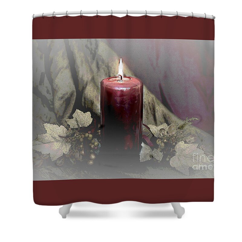 Candle Shower Curtain featuring the mixed media Candle and Glass Grapes by Sherry Hallemeier